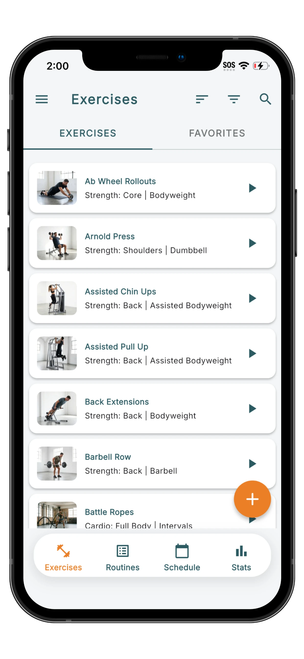 Just Liftin' exercise list screen using HD fitness images as thumbnails